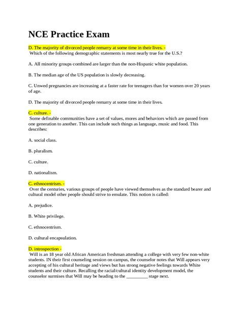 NCE Practice Exam | NCE Practice Exam | Exams Nursing | Docsity