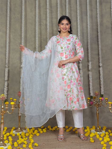 Buy Multicolor Floral A-line Chanderi Kurta Set TP4095T | Aramya