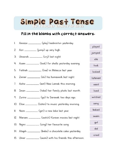 Past Simple Worksheet 的图像结果