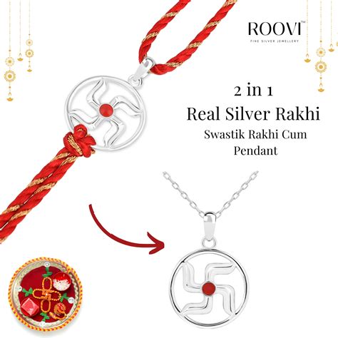 Roovi 925 Silver Swastik Rakhi cum Pendant I 2 in 1 Style I Rakhi Pend