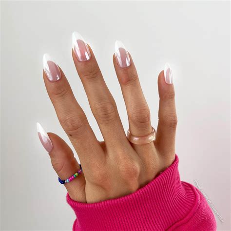 Handmade- Glazed Donut Classic White French Chrome Press On Nail Set ...