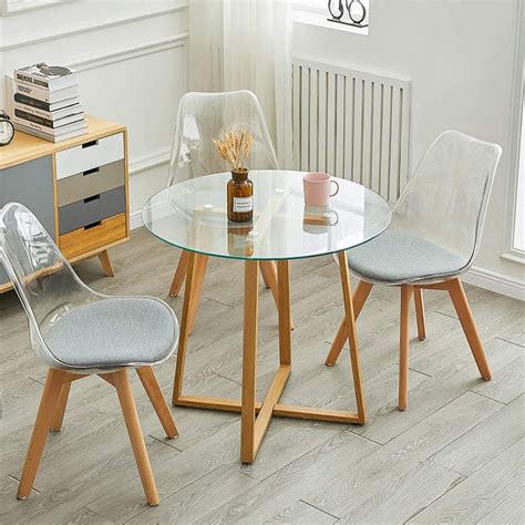 IPOTIUS Modern Glass Round Dining Table 80cm Kitchen Table for Small ...