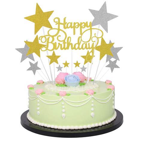 Party Propz Happy Birthday Cake Topper - Pack of 14Pcs | Golden Silver ...