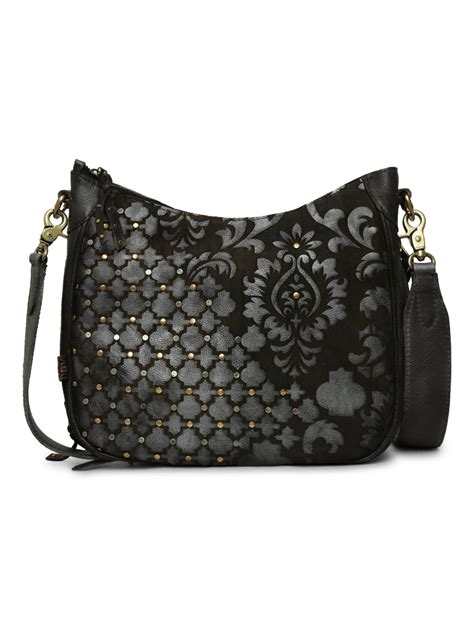 Luminosa: Metallic Effect With Flower Design Leather Crossbody Bag