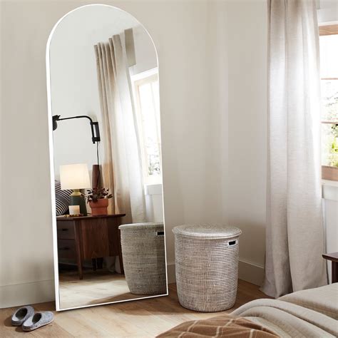 MAYEERTY 64" x 21" Wooden Full Length Mirror Arched Floor Mirror, White ...