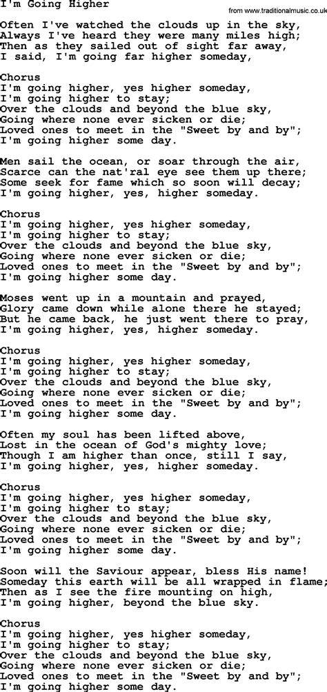 Baptist Hymnal, Christian Song: I'm Going Higher- lyrics with PDF for ...