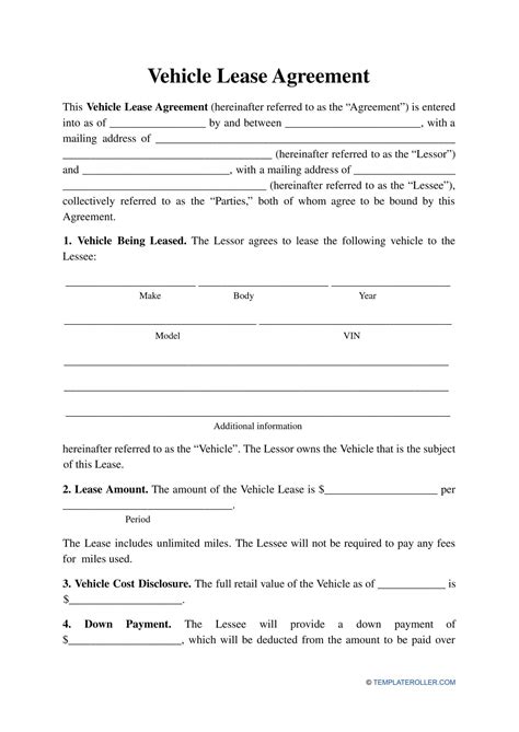 Free Customizable Vehicle Lease Agreement Templates [PDF, Word]