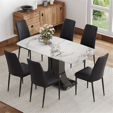 Amazon.com - Btikita Modern Dining Table Set for 6, Marble Kitchen ...
