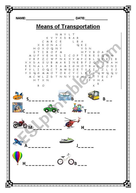 Means of Transportation Worksheet 的图像结果