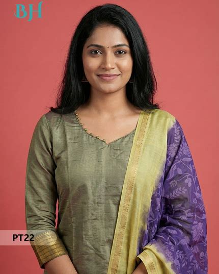 Mangalagiri Semi Pattu Dress Set in Granite Green | 2pc Kurti with Che ...