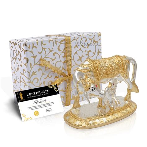 Buy Idolkart 24 Carat Gold and 999 Silver Plated Kamdhenu Cow and Calf ...