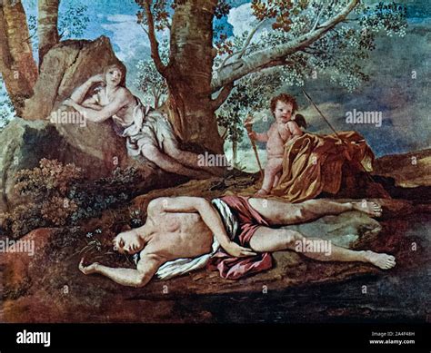 Nicolas Poussin, Echo and Narcissus, painting, circa 1630 Stock Photo ...