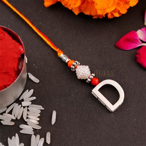 925 Pure Silver Initial Letter Lumba Rakhi D for Bhabhi – Beautiful Si