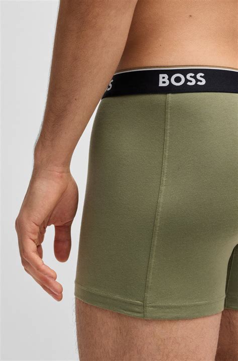 BOSS - Three-pack of stretch-cotton boxer briefs with logos - Black / Green