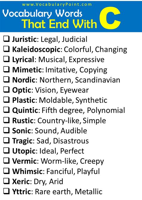 Vocabulary Words That End with C - Vocabulary Point