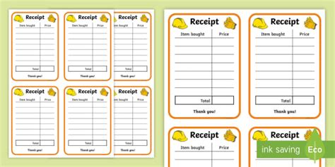 Builders Yard Role Play Receipt Writing Frame (teacher made)