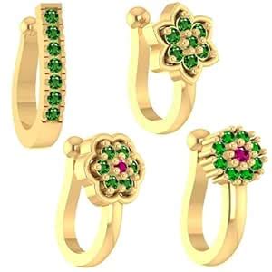 Buy VAMA FASHIONS Emerald Stone Clip on Pressing Without Piercing ...