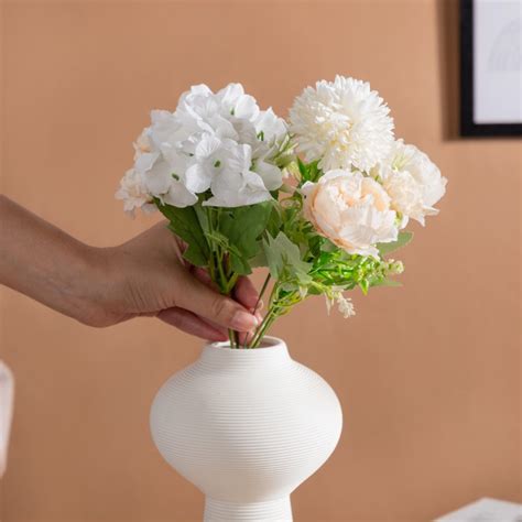 Artificial Flower Bunch Peony White