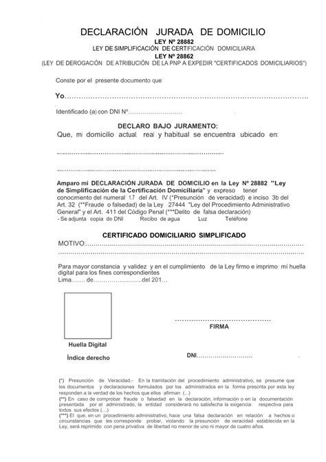 Declaración Jurada de Domicilio