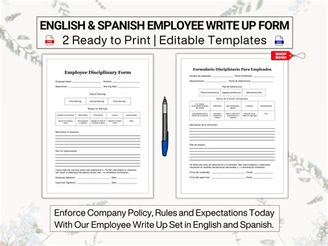 Employee Write up Form in English & Spanish Formulario Disciplinario ...