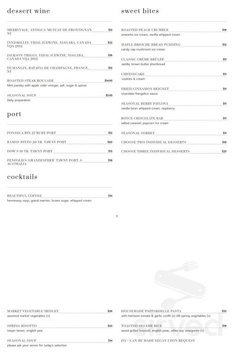 Menu - Pasadena CA's The Royce Wood Fired Steakhouse | Sirved