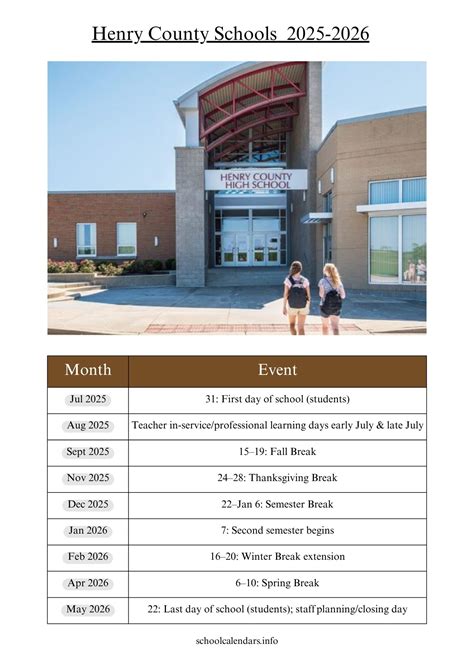 Henry County Schools Calendar Quick Guide