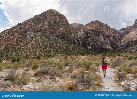Red Rock Canyon - Woman on Ice Box Canyon Trailhead Hiking Path with ...