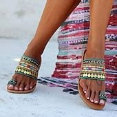 Women's Boho Style Beaded Sandals with Colorful Straps and Toe Ring ...