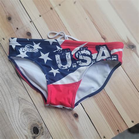 TURBO USA Water Polo Swim Suit Brief Red White Blue M… - Gem