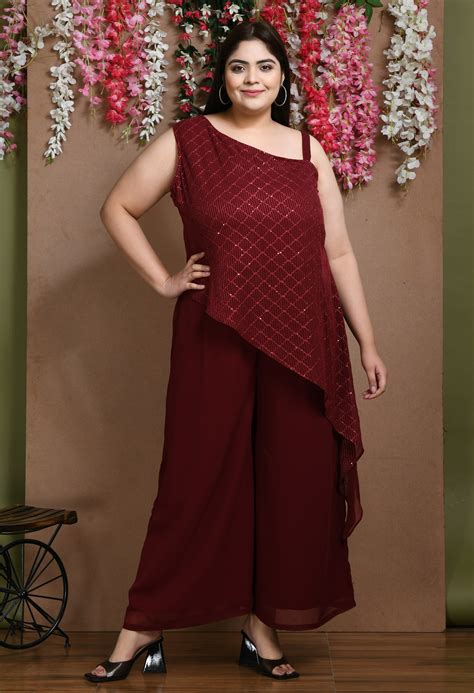 Plus Size Asymmetrical Maroon Co-ord Set – DESINOOR.COM