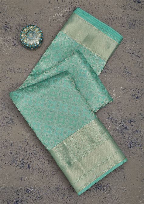 Buy Turquoise Blue Zariwork Pure Silk Saree - Koskii