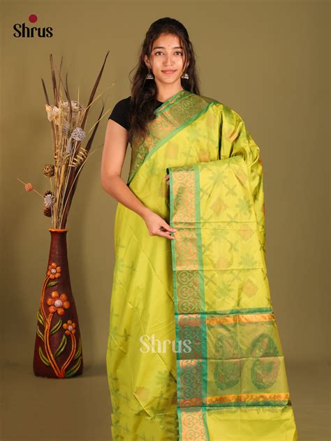 Light Green & green - Semi Pochampally Saree