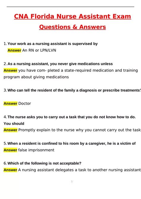 CNA Florida Nurse Assistant Exam Latest 2025 Actual Questions ...