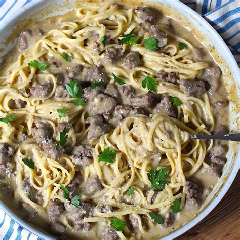 Easy Alfredo Ground Beef Pasta ~ with Homemade Sauce - Talking Meals