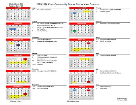 Knox Community School Corporation 25-26 Calendar - EduCounty