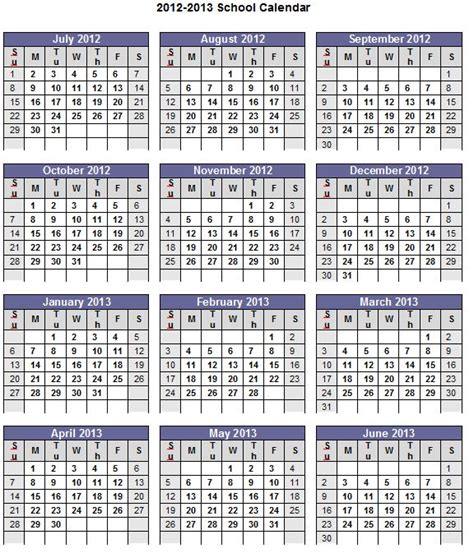 2012-2013 School Calendar | Granite City Faculty