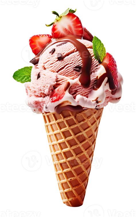 Strawberry Ice cream on wafer cone isolated. 24195348 PNG