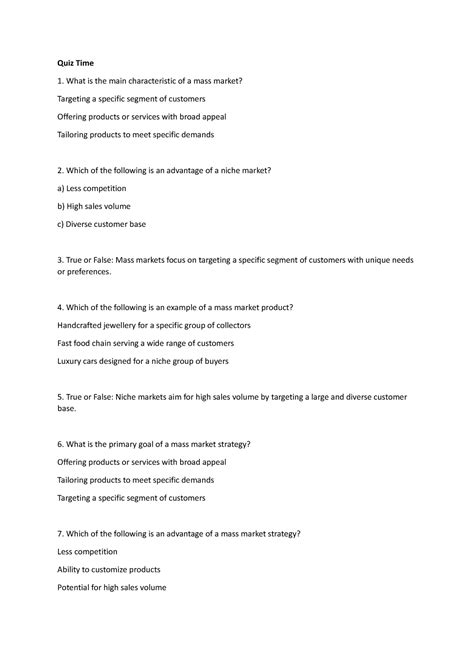 Mass vs Niche Quiz - Quiz Time What is the main characteristic of a ...
