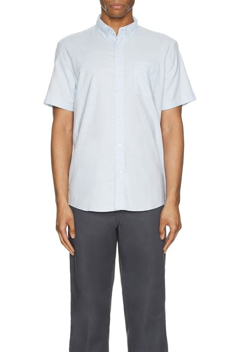 Faherty Short Sleeve Supima Oxford Shirt in Blue Heather | REVOLVE