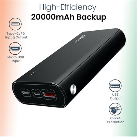pTron Dynamo Elite 20000mAh Power Bank, 18W Fast Charge Type-C, Sturdy ...
