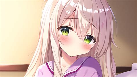 Download wallpaper 1366x768 girl, blush, anime, pajamas tablet, laptop ...