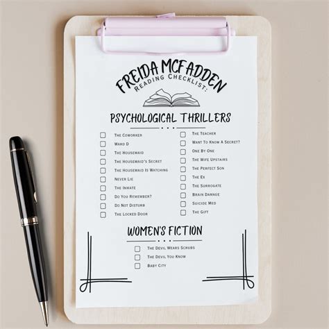 Freida Mcfadden Book List Reading Log, Printable Checklist, Thriller ...