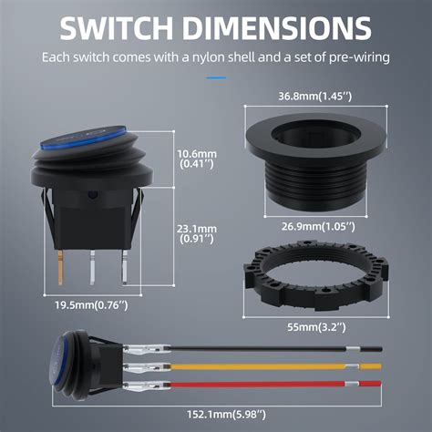 12V 20A Waterproof ON-OFF SPST 3 Pin Round Rocker Switch Kit with LED ...