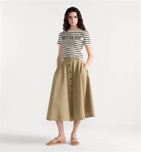 Dioriviera Mid-Length Belted Skirt Beige Cotton Gabardine | DIOR