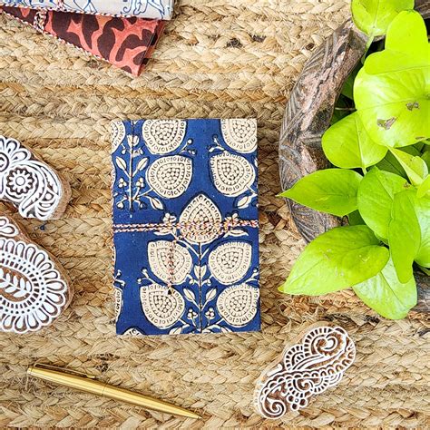 Handmade Upcycled Dabu Blue With White Leaves Motif Bahi Diary A6 ...