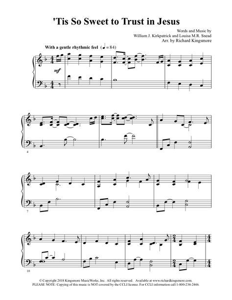 Tis So Sweet To Trust In Jesus Solo Piano Sheet Music Hymn by Richard ...