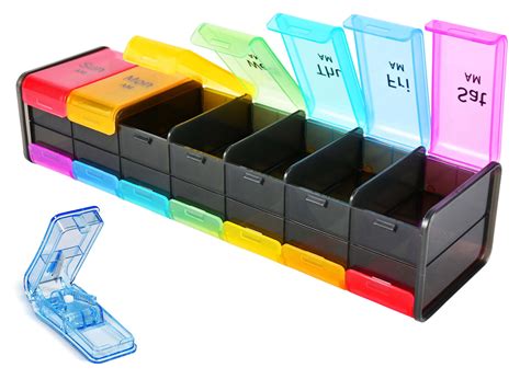Extra Large Pill Organizer with Cutter - 7 Day Double-Sided Pill Box ...