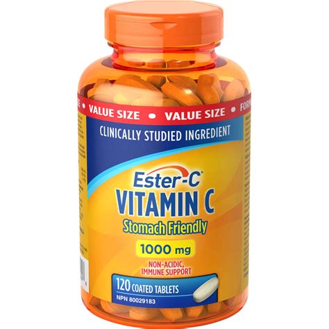 Ester-C Vitamin C 1000mg – Non-Acidic Immune Support with Coated Tablets for Easy Swallowing ...