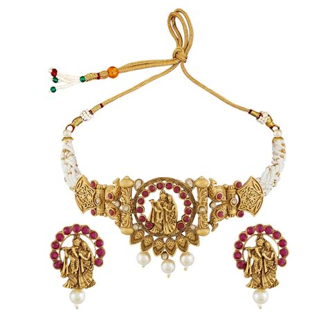 Buy Mansiyaorange Antique Matte Gold Multi Color Pearls South Indian ...