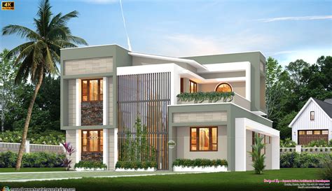 2400 Square Feet Modern-Contemporary 4BHK House Design with Green Stone ...